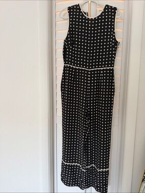 Diane Von Furstenberg Black and White Polka Dot Sleeveless Jumpsuit